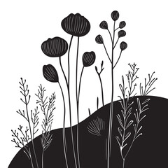 pencil sketch outline illustration of flower black and white