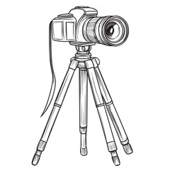 sketch outline vector illustration of camera and tripod