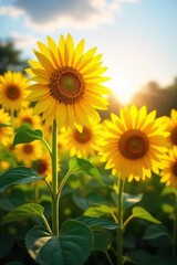 Obraz premium Sunflowers Basking in Summer Sunshine A Vibrant Close-up of Golden Petals Reaching for the Sky