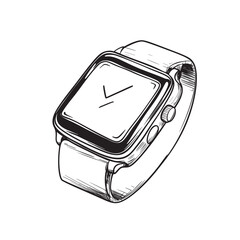 sketched outline cartoon vector illustration of smartwatch tracking heart rate during exercise