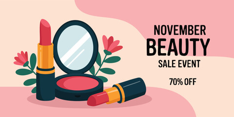 A November beauty sale poster with makeup and a 70 off discount