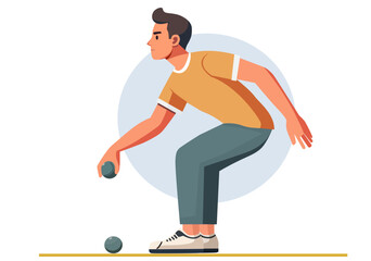 Illustration of a male petanque athlete throwing a steel ball.