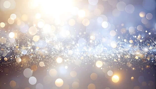 Fondo abstracto brillante con destellos dorados y plateados en tonos suaves de luz y bokeh difuminado