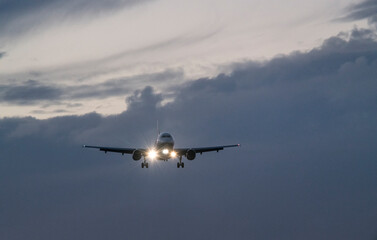Airliner Approaching Runway at Twilight