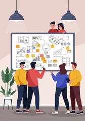 A diverse team collaborating around a whiteboard, brainstorming ideas and strategies.