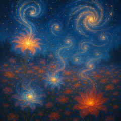 Fototapeta premium Galactic Garden of Blossoms
