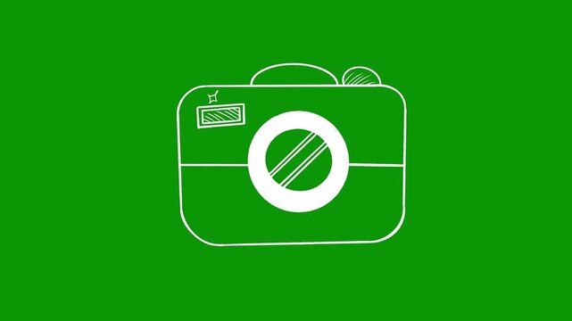 A green icon with the letter o on it and background white outline of camera green screen animated chromakey background cartoonish movement scene backgrounds depth emotion motion design