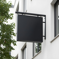 Blank Square Black Signage Mockup on White Building Exterior