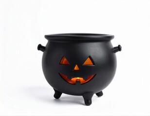 Halloween cauldron jack o' lantern light on white background