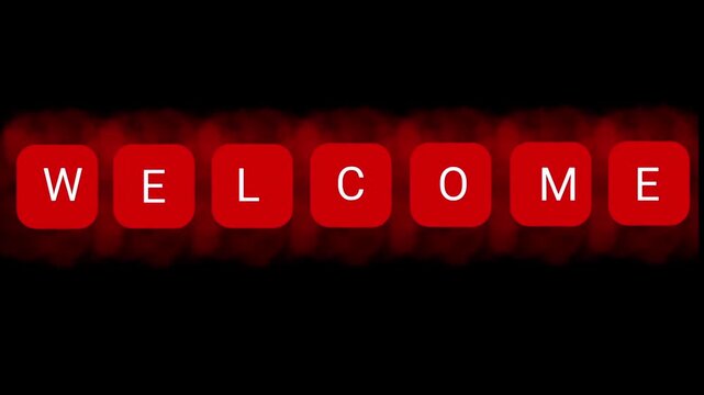 Cool animation of random letters forming the word WELCOME with glowing red blocks on black background