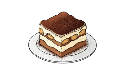 Classic Tiramisu Slice with Cocoa and Cream Layers – Dessert Illustration