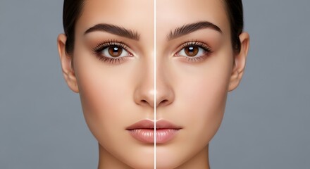 Brow Transformation: Before and After beauty enhancements showcasing a flawless transformation. Demonstrating the power of cosmetic beauty enhancement.