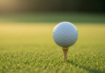 golf ball on tee, Golf Ball on Tee at Sunrise — Close-Up of Precision and Calm Before the Swing on Manicured Course