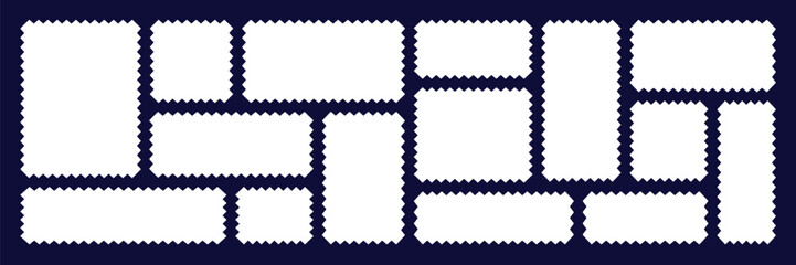 Zigzag note paper and torn frame with irregular. Squares and rectangles shapes. White blank sheet for notes or memo