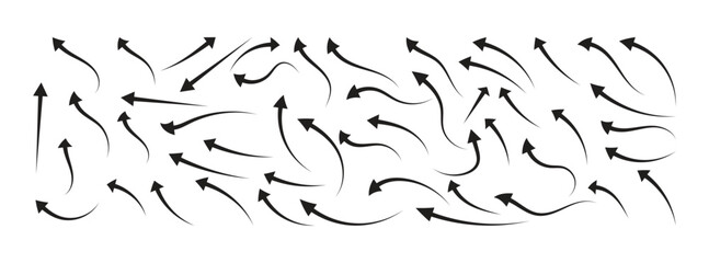 Set of Hand Drawn Black Curving Sketch Arrows Collection
