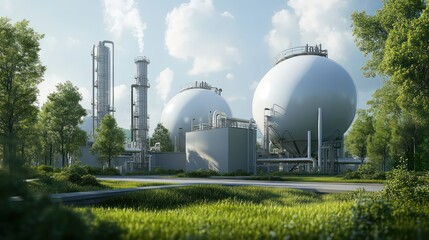 Gas processing facility industrial zone digital art clear sky wide angle energy efficiency and innovation