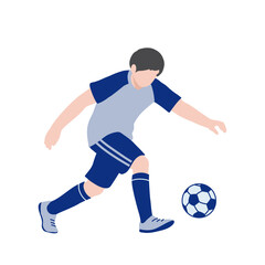 フラットイラスト　シュートを打とうとしている少年　ブルーユニフォーム　全身