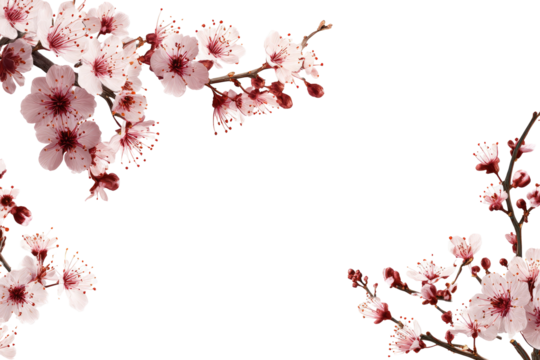 Delicate pink blossoms frame a black background.  Soft pink and white flowers cluster on thin branches, creating a border around a central void
