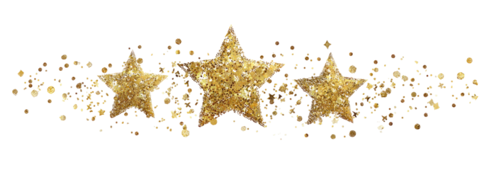 Gold stars with a speckled, fragmented design on a black background