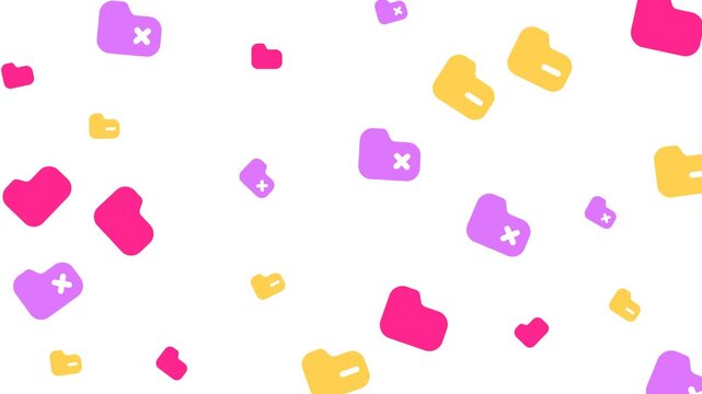 Pink, purple, and yellow shapes create a vibrant pattern on white backdrop. Ideal for backgrounds, textiles, packaging, and design projects.