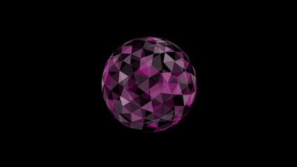 purple ball on black background .Low Poly Sphere With Chaotic Structure
