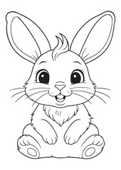 editable educational coloring page of laughing cute bunny animal drawing, iso size print ready vector lineart