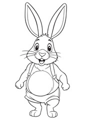 cute bunny holding gift coloring page, educational editable animal drawing iso size and print ready vector