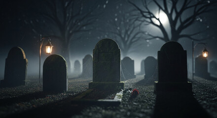 Moody Night Landscape With Bare Trees
