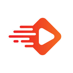 Bold and dynamic logo featuring a play button icon with motion or speed lines. Symbolizes fast video, streaming, media, or dynamic service. Great for apps or digital media