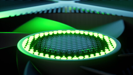 Graphics card cooling fan with hexagon digital processing core animation