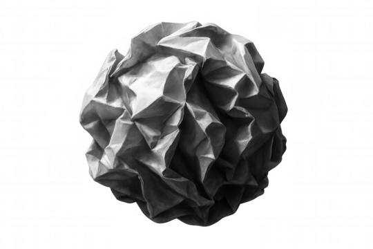 Crumpled paper ball creating abstract texture, representing waste, mistakes, and discarded ideas on transparent background - Powered by Adobe