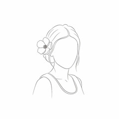 Minimalist line art of a woman with a flower in her hair, isolated on white background the artwork features flowing lines and subtle shading to create a stylish and modern aesthetic