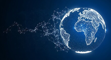 A digital representation of the Earth, connected by a network of glowing lines, symbolizing global communication.