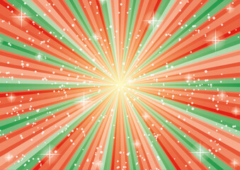 放射状に輝くクリスマスカラーの背景　キラキラ