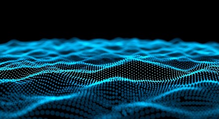 Abstract digital blue wave pattern floating against a dark background, resembling water.