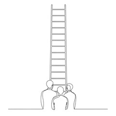 Team looking at ladder line art illustration isolated on white background minimalist design representing ambition, career growth, and teamwork in achieving goals