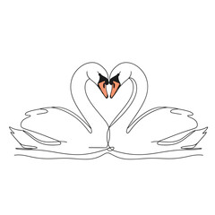 Two swans forming a heart shape with their necks, isolated on white background a symbol of love, unity, and grace, perfect for wedding invitations, romantic designs, or naturethemed projects