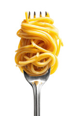 A forkful of golden pasta strands