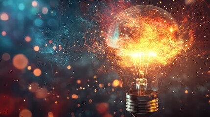 Explosive light bulb concept abstract art digital illustration futuristic setting close-up view energy visualization