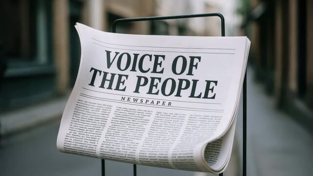 Voice of people newspaper voice newspaper headline visual metaphors ethical messaging printed newsstand column public opinion urban street journalism
