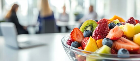 Healthy fruit bowl in a meeting room for a balanced workplace vitality