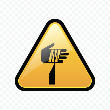 Glossy Yellow Warning Sign Icon for Hand Entrapment or Cutting Hazard