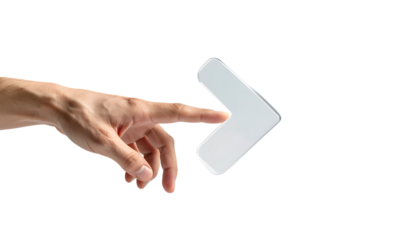 ビジネスマンの手が触れるガラス質感のダウンロードアイコン｜背景なし・透過PNG・コピースペース