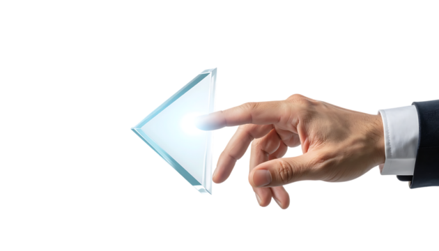 ビジネスマンの手が触れるガラス質感のダウンロードアイコン｜背景なし・透過PNG・コピースペース - Powered by Adobe