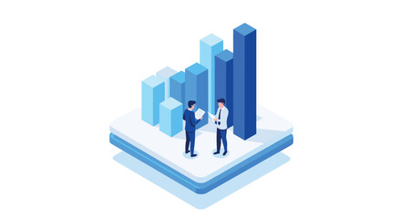 Fototapeta premium Professional business partners analyzing growth charts together in a modern, minimalist style, ideal for financial presentations and collaborative success stories