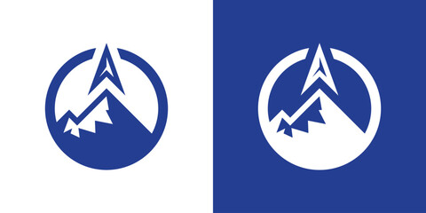 Modern vector logo combining mountain and upward arrow symbolizing growth, ambition, and success. Clean geometric design with bold blue tone, perfect for adventure, business, branding.