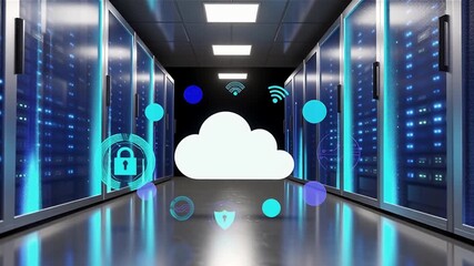 Digital Data Center: A gleaming server room, symbolizing modern technology and data storage. The image showcases digital innovation, data security, and seamless cloud computing. - Powered by Adobe