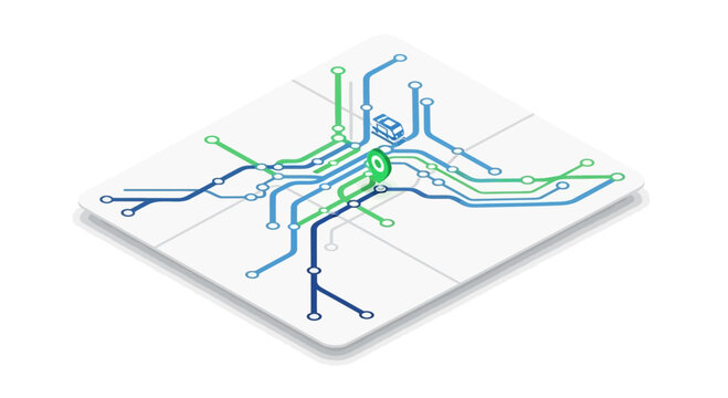 Isometric illustration of subway network transportation urban landscape