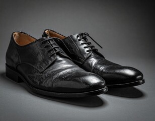 歩き続けた時間を刻む黒いビジネスシューズ