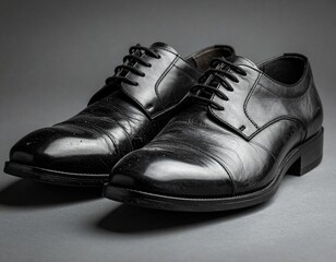 歩き続けた時間を刻む黒いビジネスシューズ